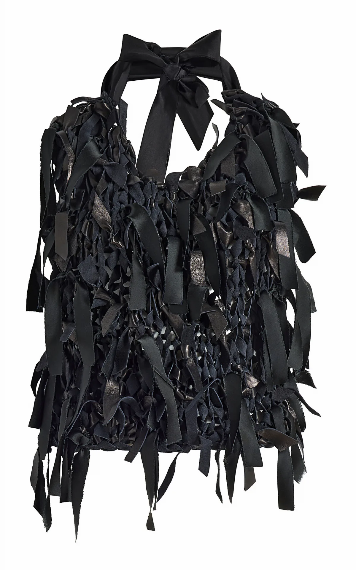 Tevis Fringed Plonge Leather Halter Top by Khaite