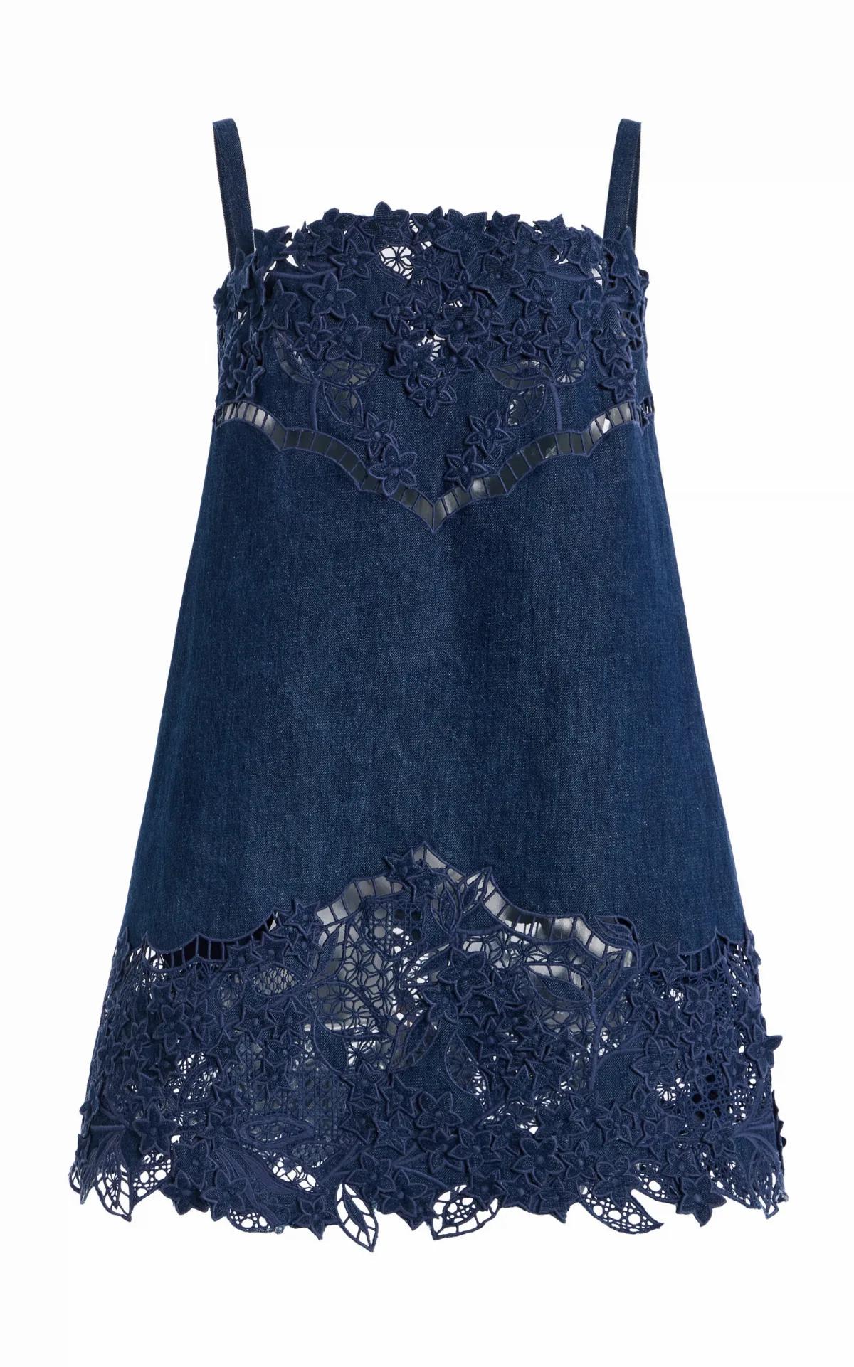 Embroidered Denim Mini Dress by Oscar de la Renta