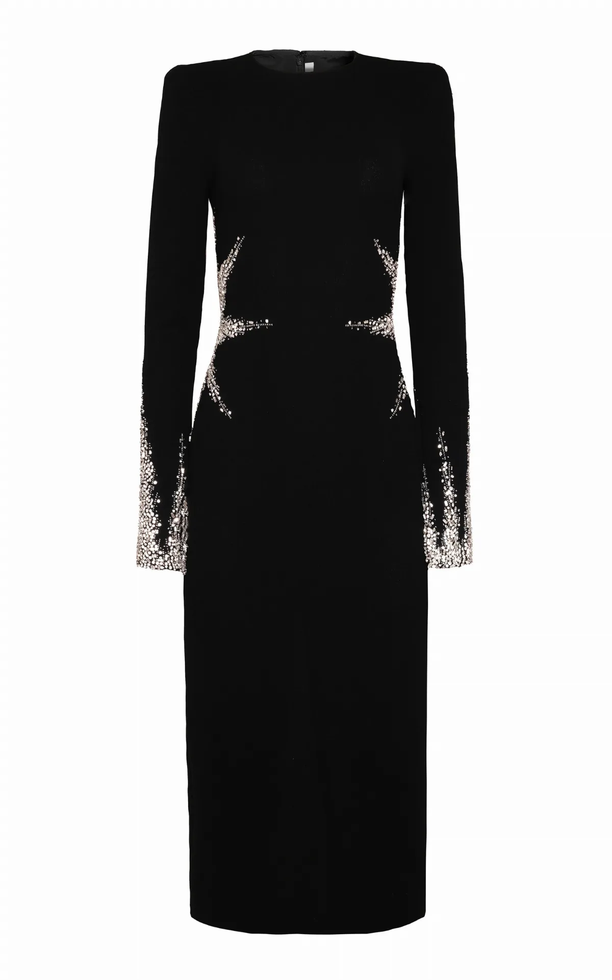 Crystal Embellished Crepe Long Sleeve Midi Dress by Naeem Khan