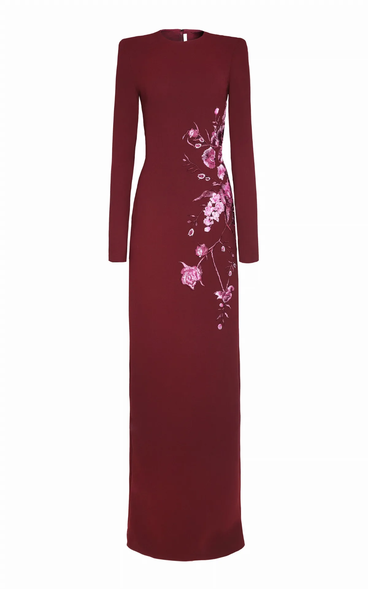 Crepe Floral Applique Long Sleeve Column Dress by Naeem Khan