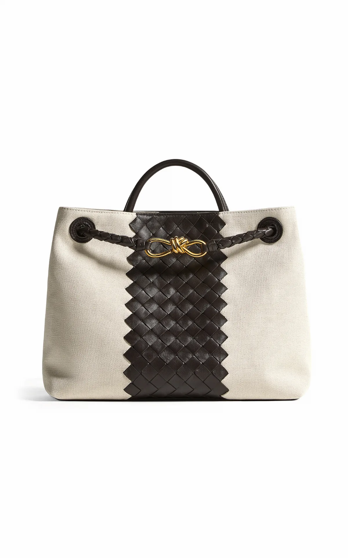 Andiamo Intrecciato Leather and Canvas Bag by Bottega Veneta