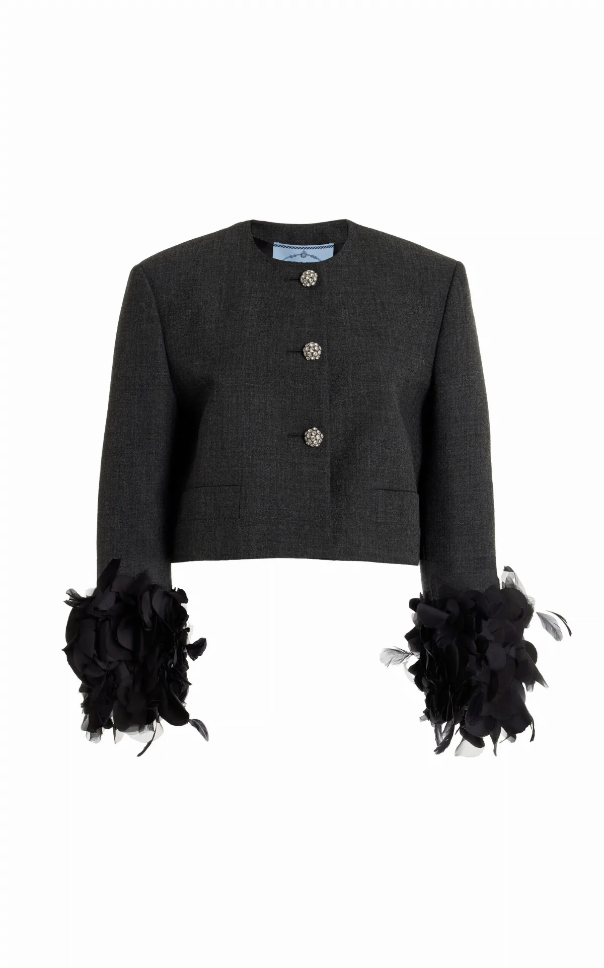 Feather-Embellished Wool Jacket by Prada
