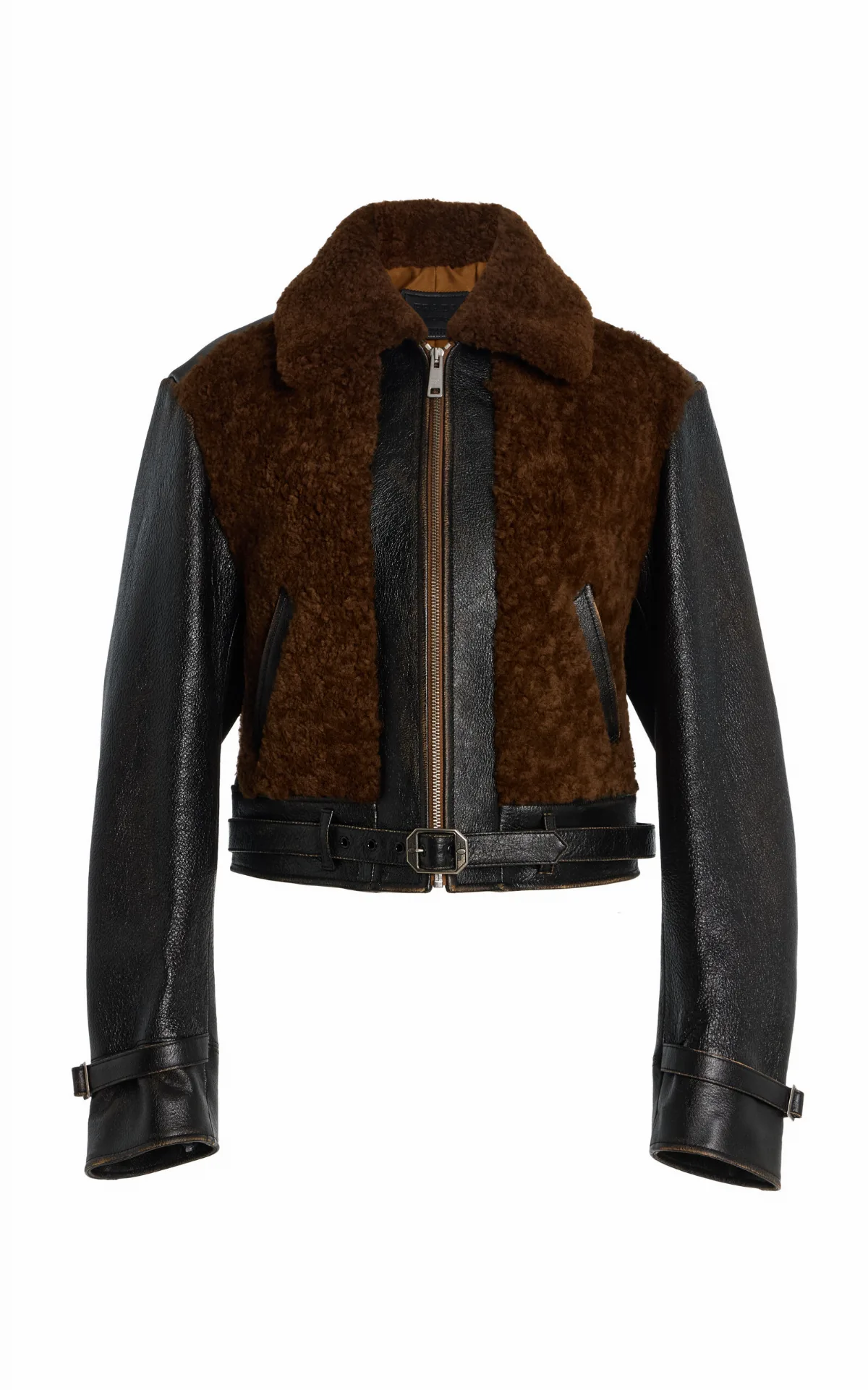 Shearling-Trimmed Leather Jacket by Prada