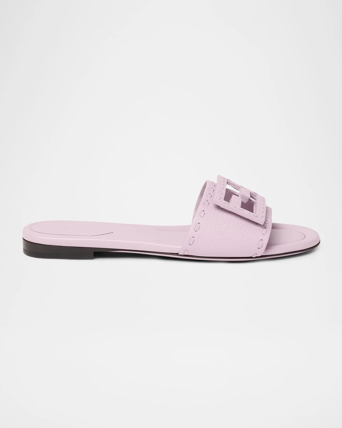 Baguette FF Leather Buckle Flat Slide Sandals
