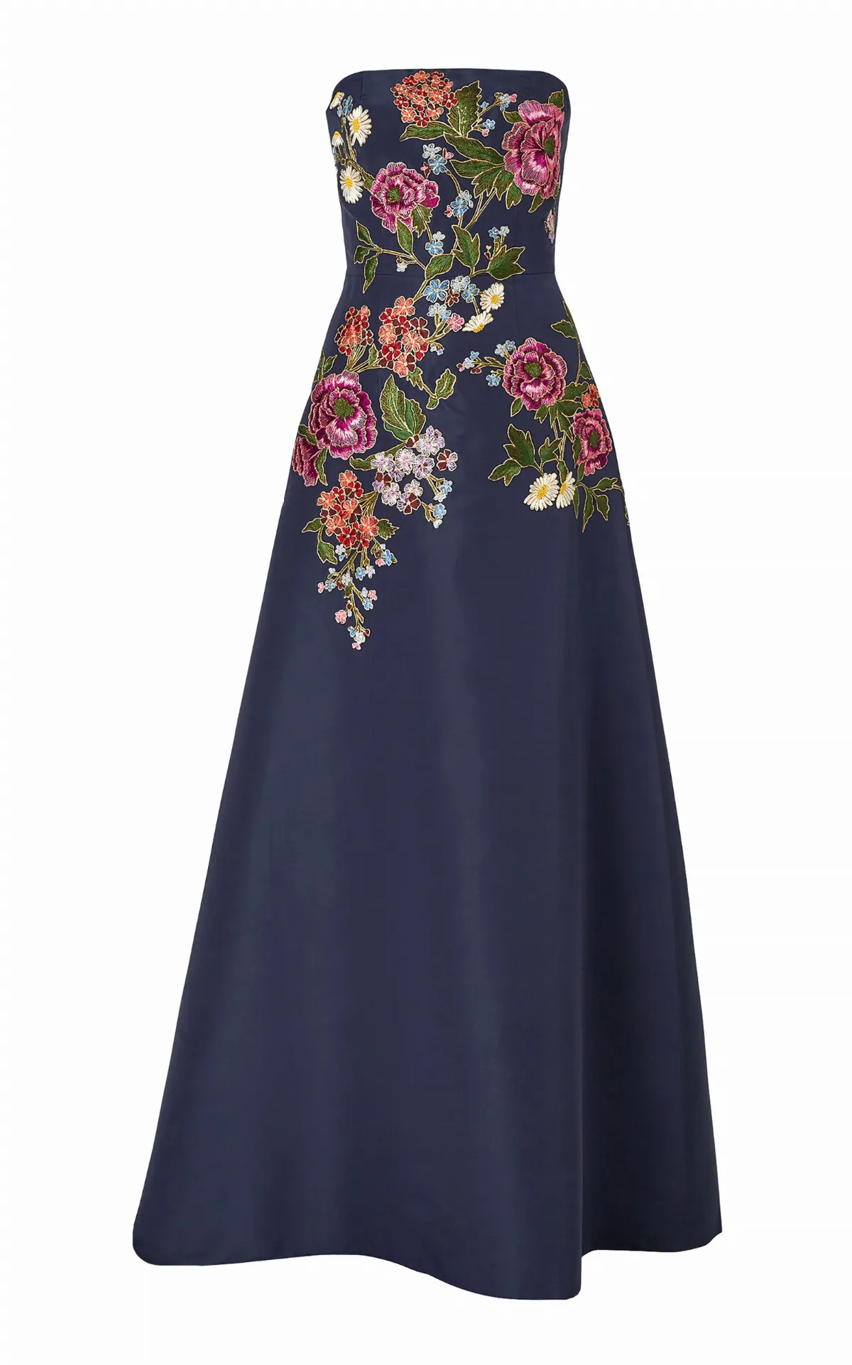 Embroidered Strapless Silk-Faille Gown
