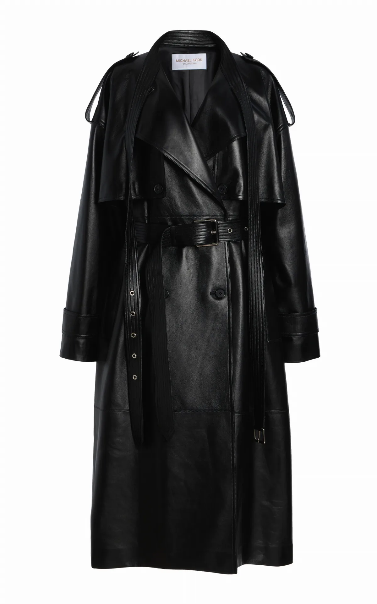 Scarf-Detailed Leather Trench Coat