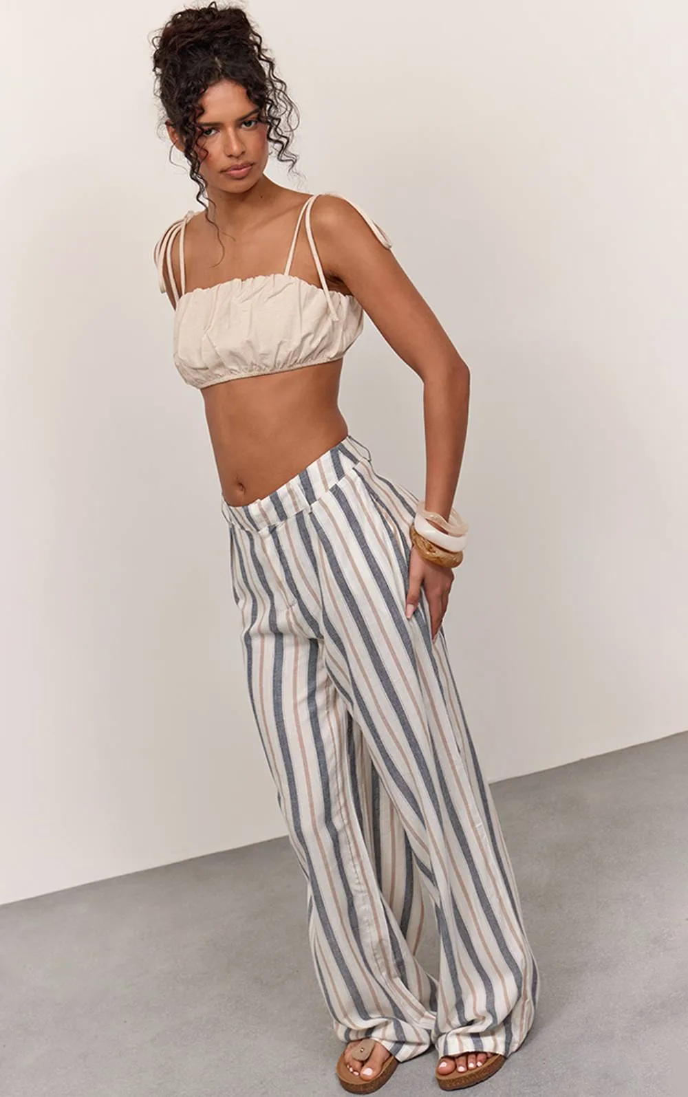 Stripe Linen Look Tailored Straight Leg Trousers by PrettyLittleThing
