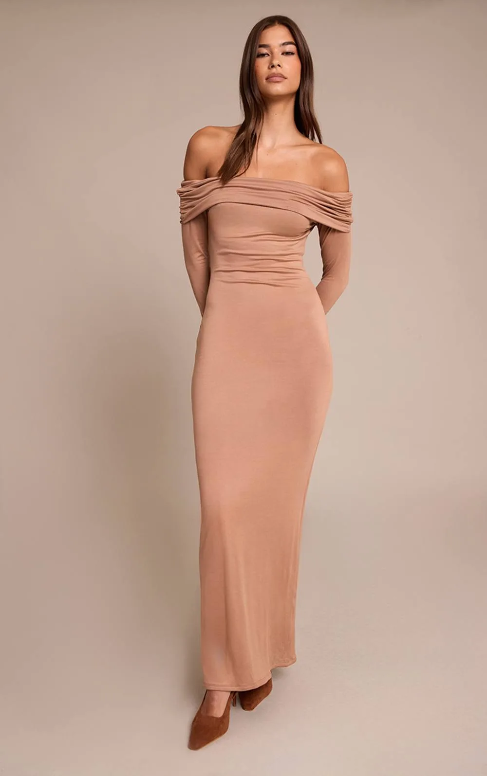 Soft Touch Jersey Bardot Maxi Dress by PrettyLittleThing