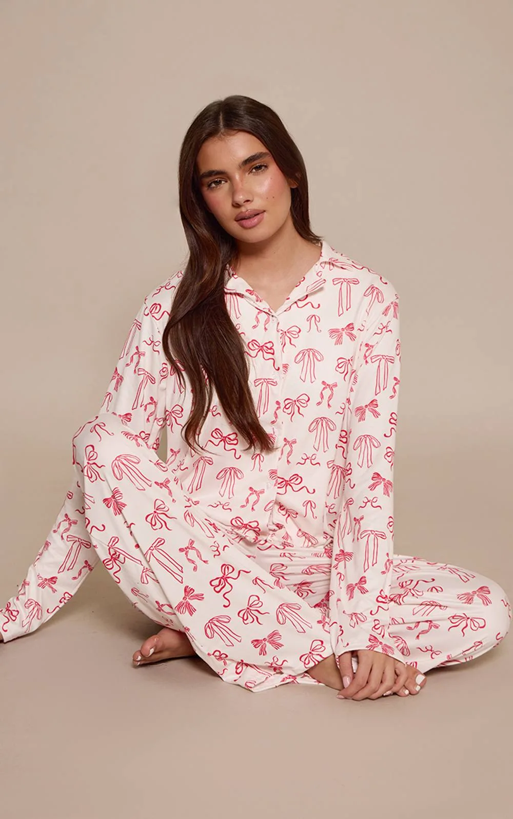 Puppy Print Long Sleeve Button Through Pajama Set by PrettyLittleThing