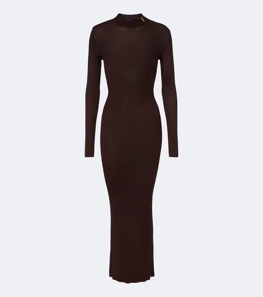 Cassandre Ribbed-Knit Silk Maxi Dress by Saint Laurent