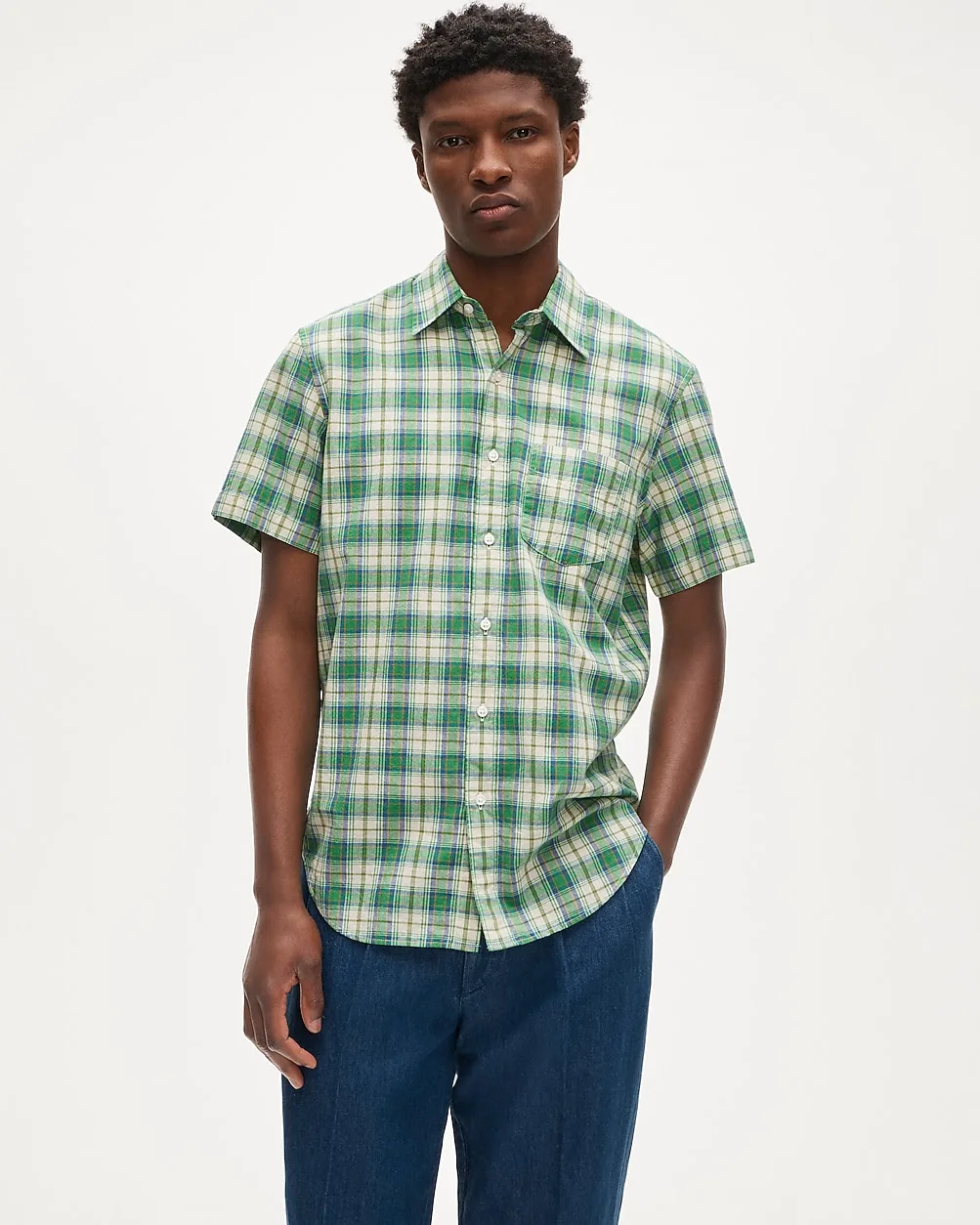 Short-Sleeve Shirt in Indian Madras Plaid
