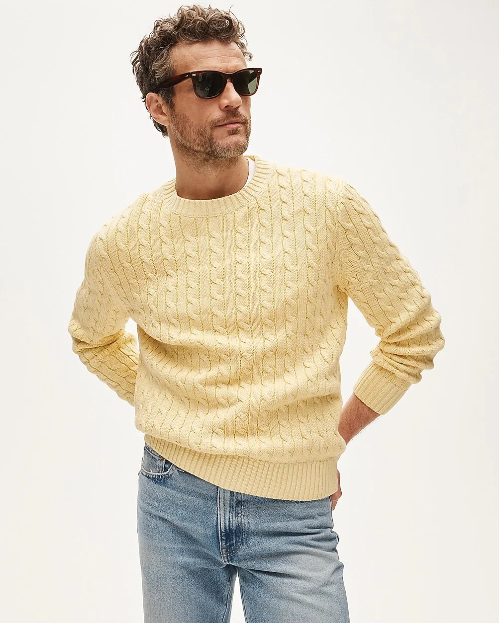 Garment-Dyed Cable-Knit Cotton Sweater
