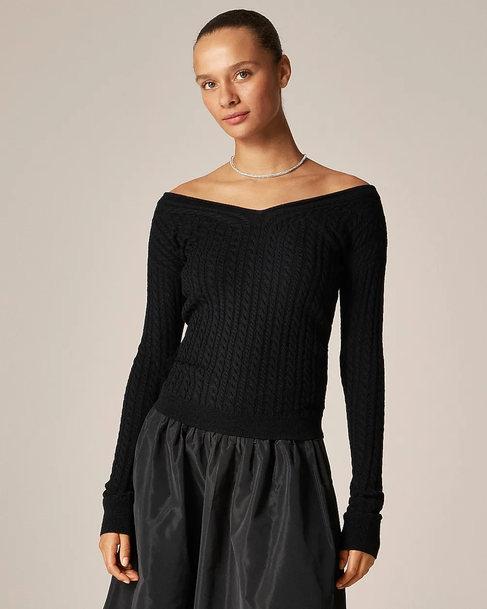 Cable-Knit Wide V-Neck Sweater in Merino Wool by J.Crew