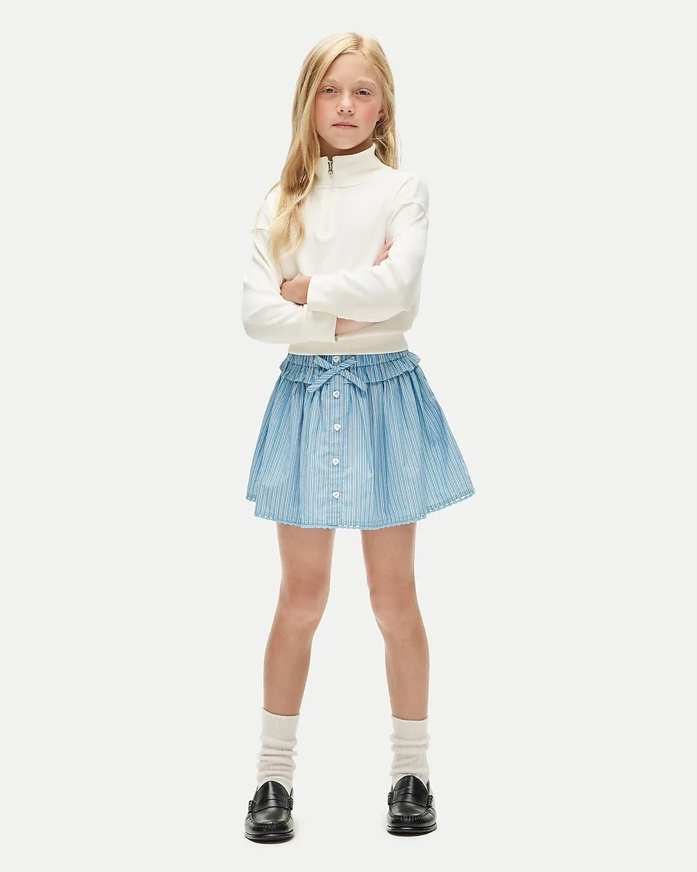 Heart-Button Skirt in Striped Cotton Poplin by J.Crew