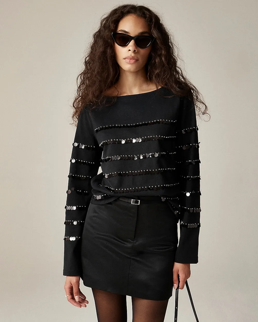 Heavy Jersey Long-Sleeve T-Shirt with Paillette Embellishment by J.Crew