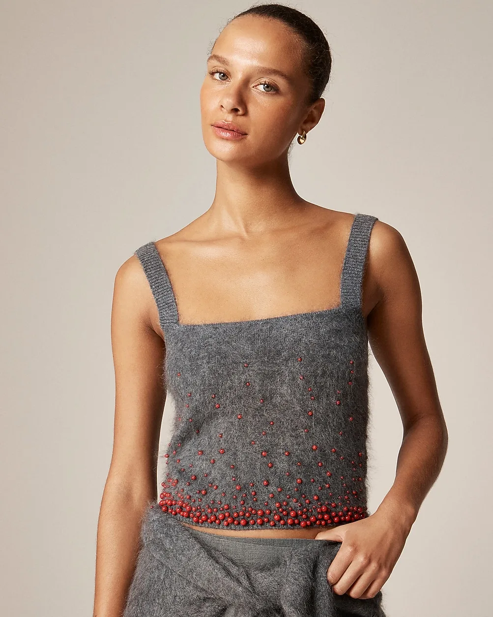 Brushed Cashmere Tank Top with Beaded Embellishments