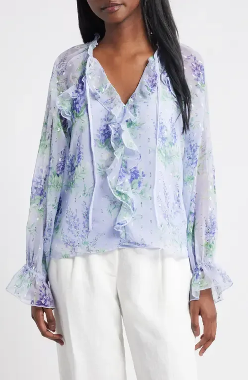 Floral Ruffle Clip Dot Chiffon Top by Lipsy