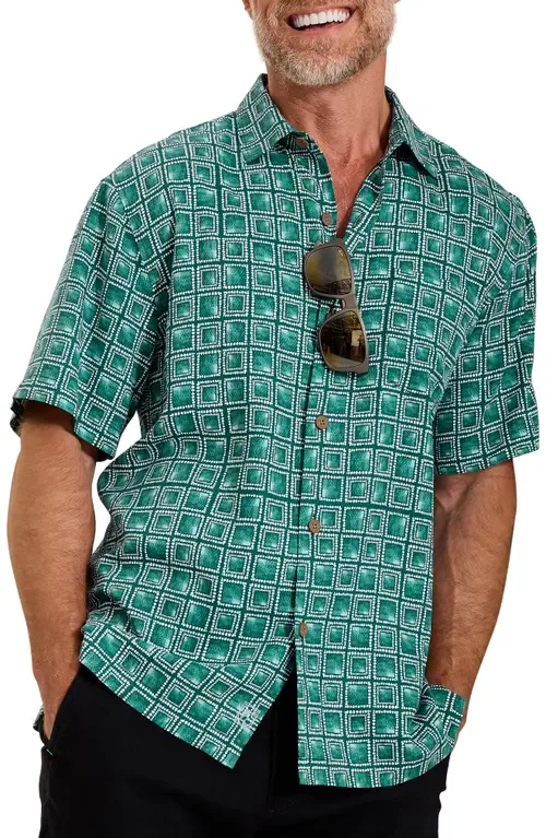Torres Tiles Printed Silk Camp Shirt by Tommy Bahama