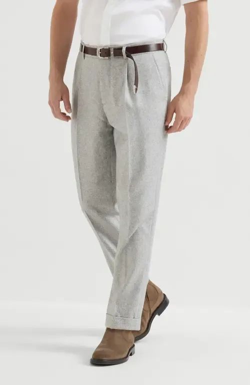 Silk and Cashmere Cavalry Tweed Trousers with Pleat