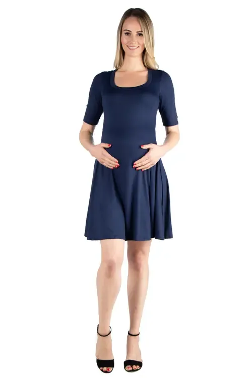 Maternity Knee Length A-Line Elbow Sleeve Dress by 24seven Comfort Apparel