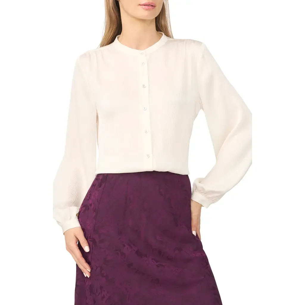 Shirred Long Sleeve Band Collar Shirt by halogen(r)