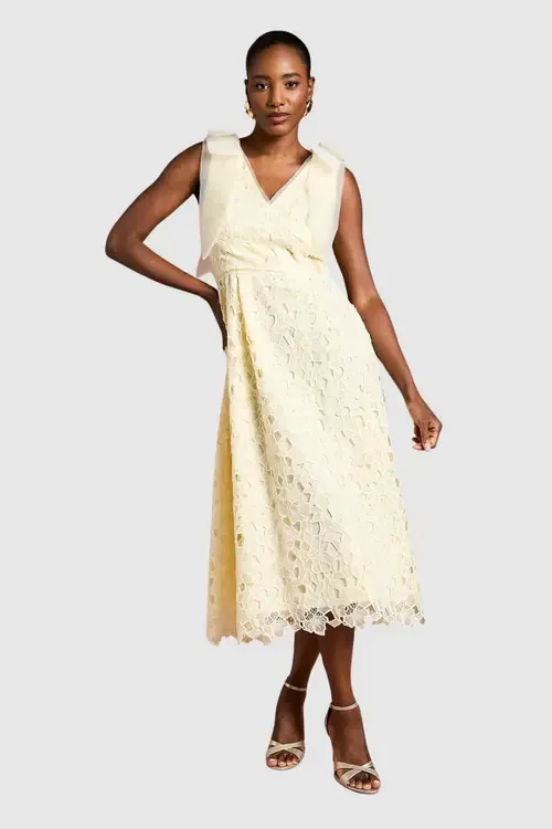 Shoulder Organza Lace Midi Dress by Coast