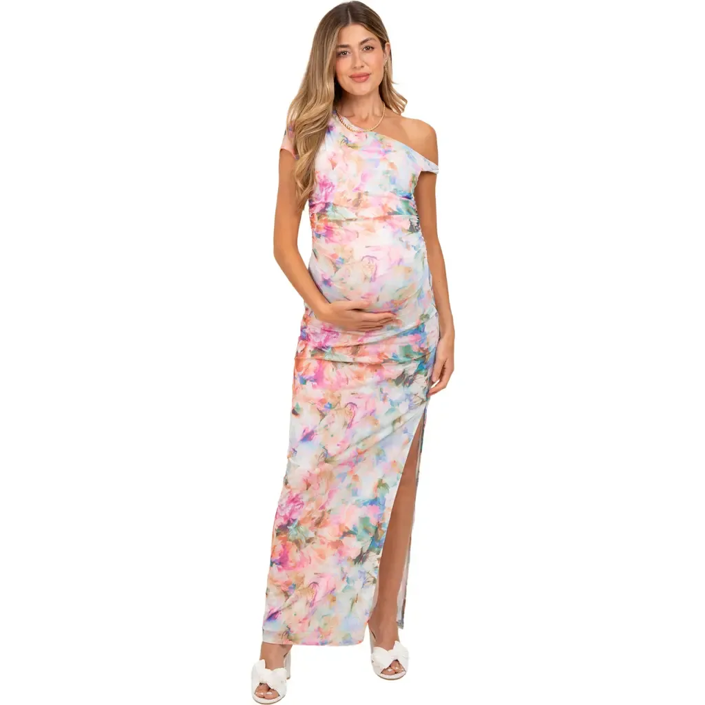 One Shoulder Side Slit Maxi Dress by PinkBlush