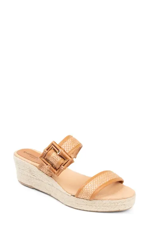 Soleil Bamboo Buckle Espadrille Wedge Sandal in Cognac Raffia by patricia green