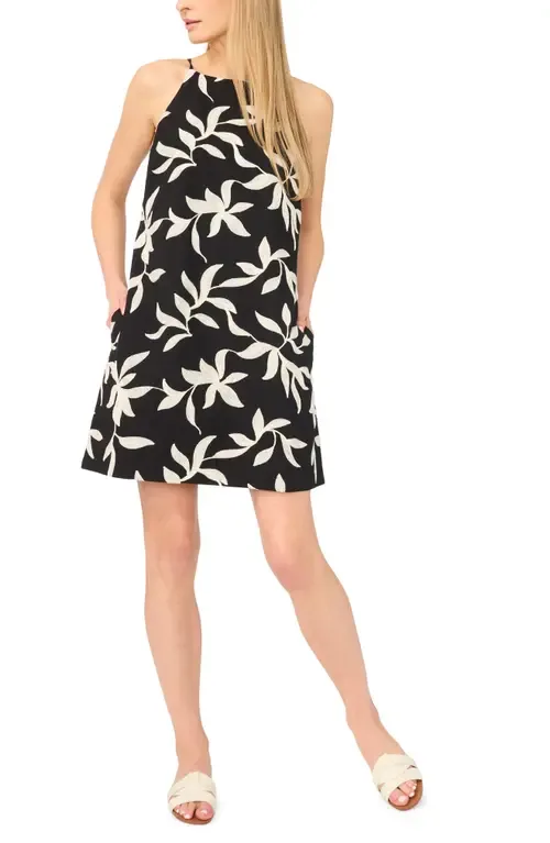 Embroidered Leaf Print Cotton A-Line Sundress by halogen(r)