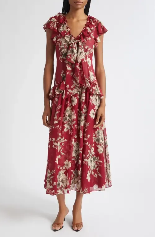 Sevi Hand-Sketched Floral Midi Dress by Cinq à Sept