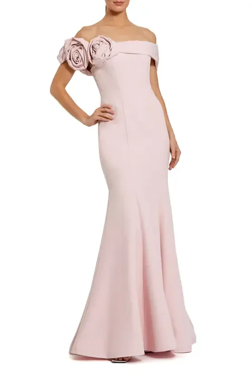 Off the Shoulder Crepe Mermaid Gown