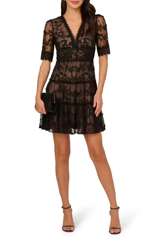 Embroidered Lace Minidress by Adrianna Papell