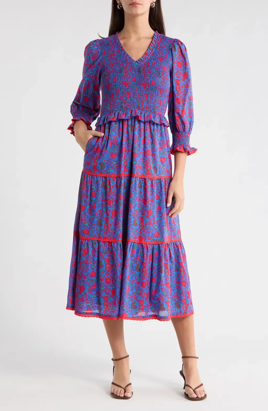 Tanya Floral Print Long Sleeve Smocked Dress