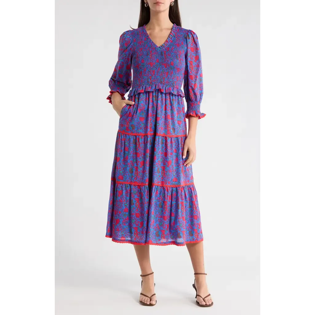 Tanya Floral Print Long Sleeve Smocked Dress by SUGARLIPS