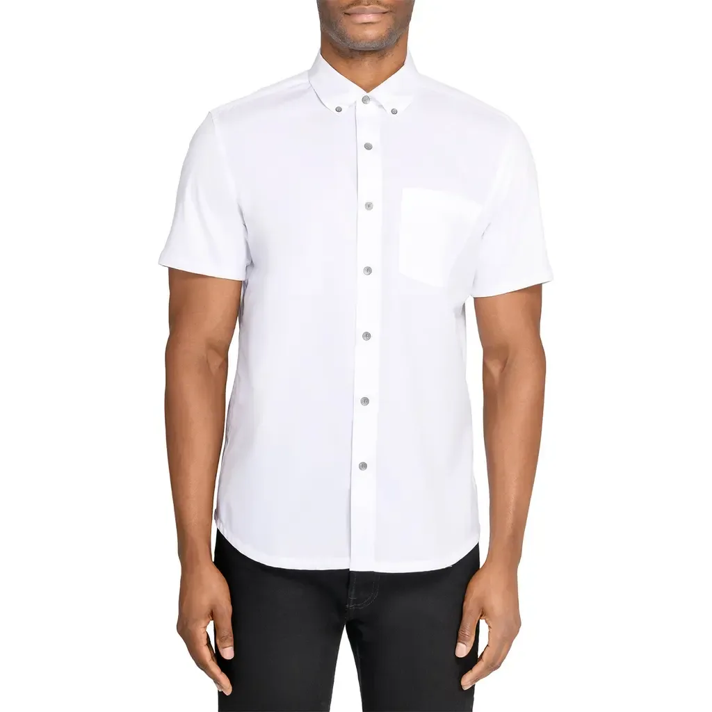 Hudson Reworked Slim Fit Solid Short Sleeve Cotton Button-Up Shirt by W.R.K