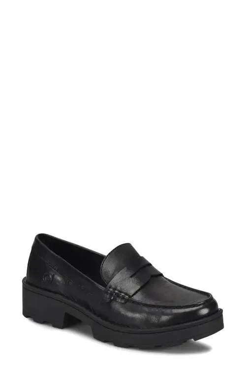 Carrera Platform Penny Loafer in Black Leather by Børn