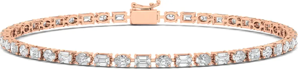 Oval & Emerald Cut Lab Created Diamond Tennis Bracelet in 5.80 Ctw Rose Gold by HauteCarat
