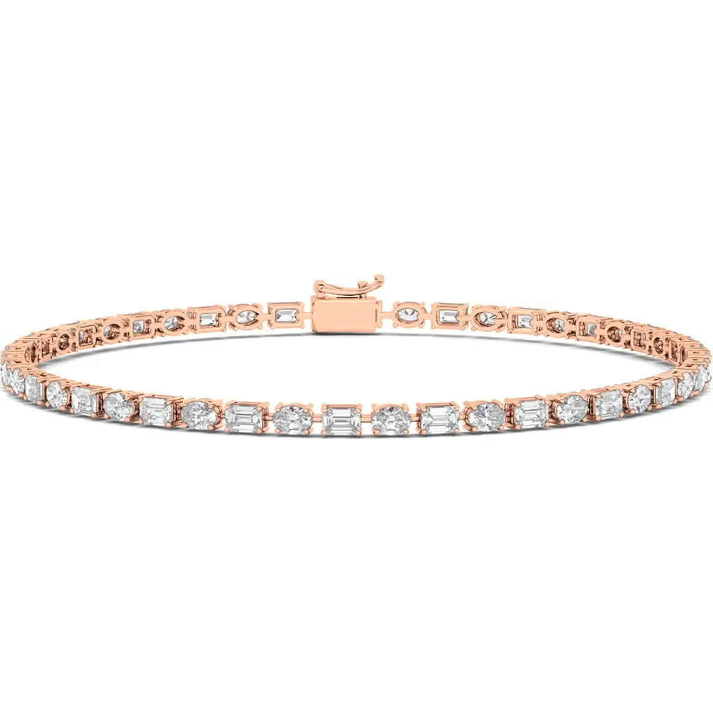 Oval & Emerald Cut Lab Created Diamond Tennis Bracelet in 5.80 Ctw Rose Gold by HauteCarat
