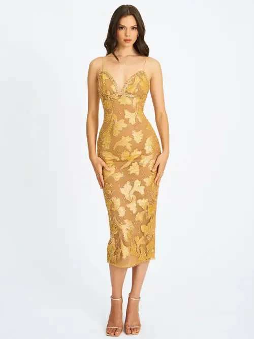 Edie Beaded Sequin Midi Pencil Dress by Miss Circle