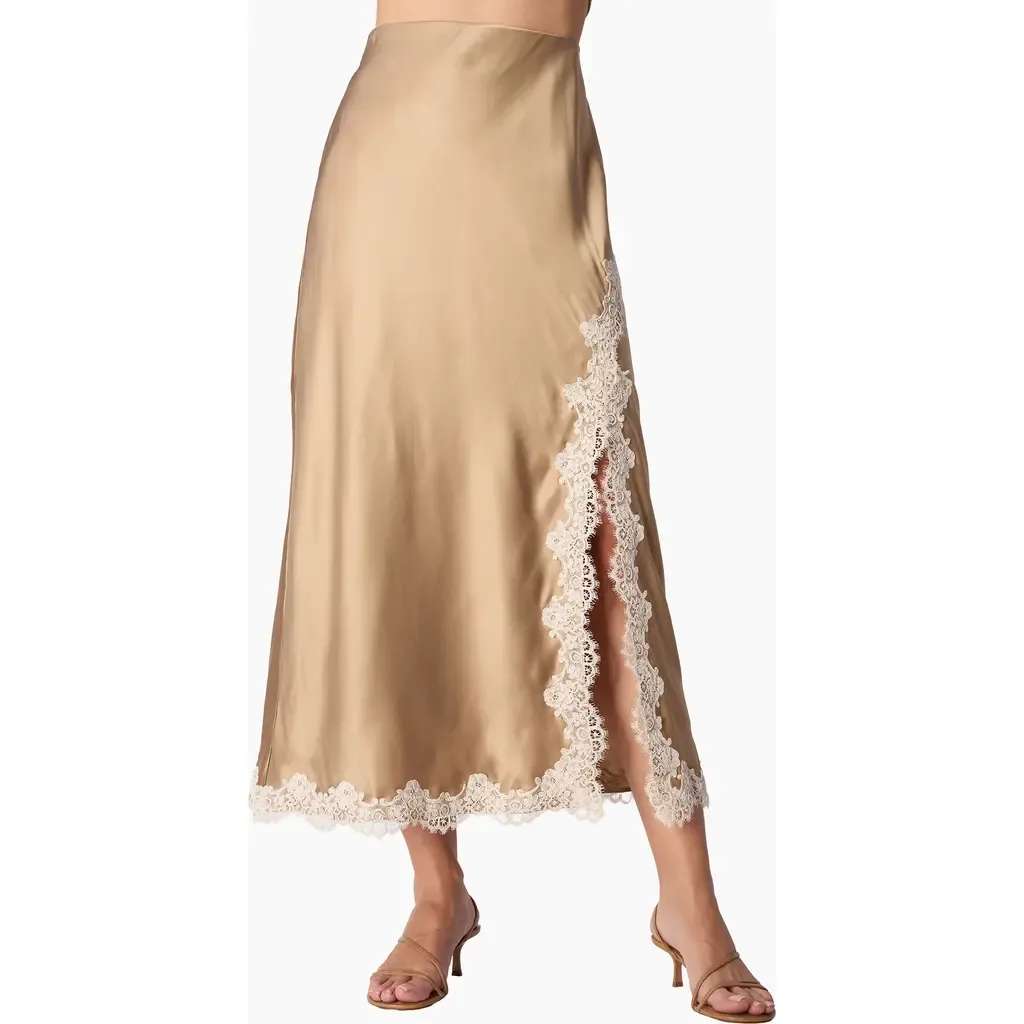 Teagan Polka Dot Lace Accent Silk Maxi Skirt by CAMI NYC
