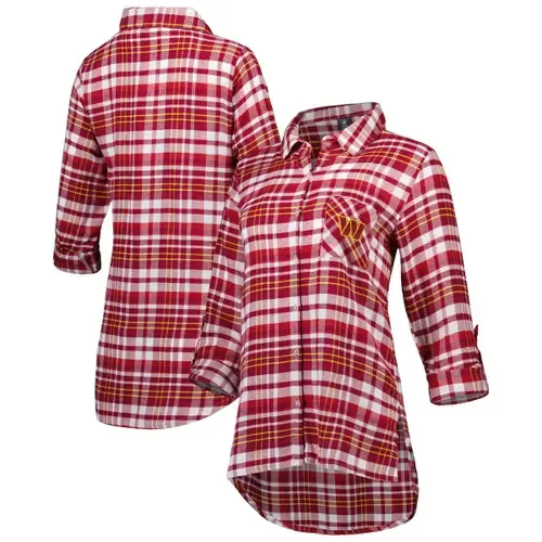 Concepts Sport Burgundy Washington Commanders Mainstay Plaid Full-Button Long Sleeve Nightshirt by CONCEPTS SPORT