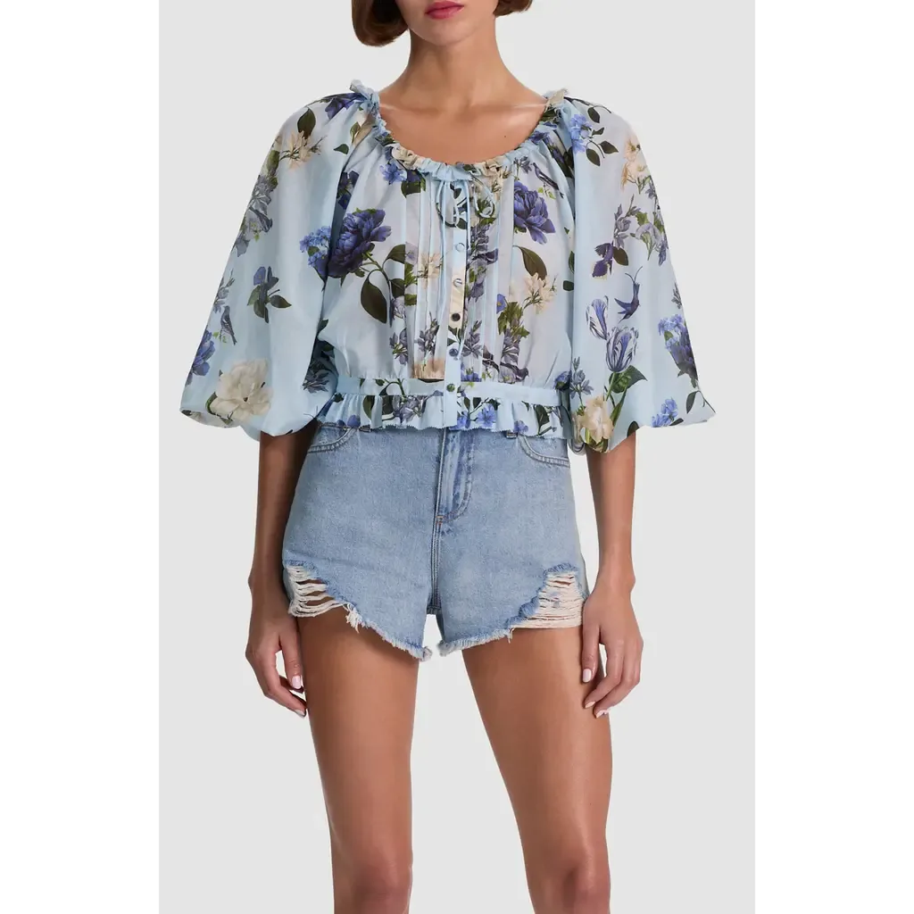 Mclaine Floral Crop Button-Up Shirt by ALICE + OLIVIA