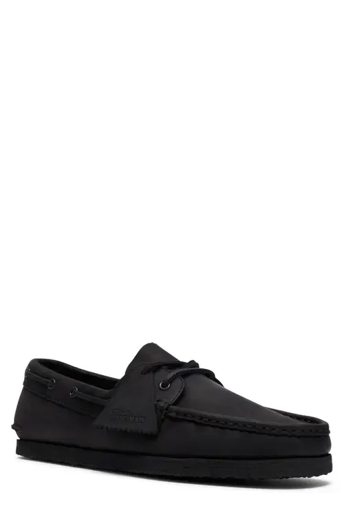 Godney Boat Shoe in Black Leather by Clarks(r)