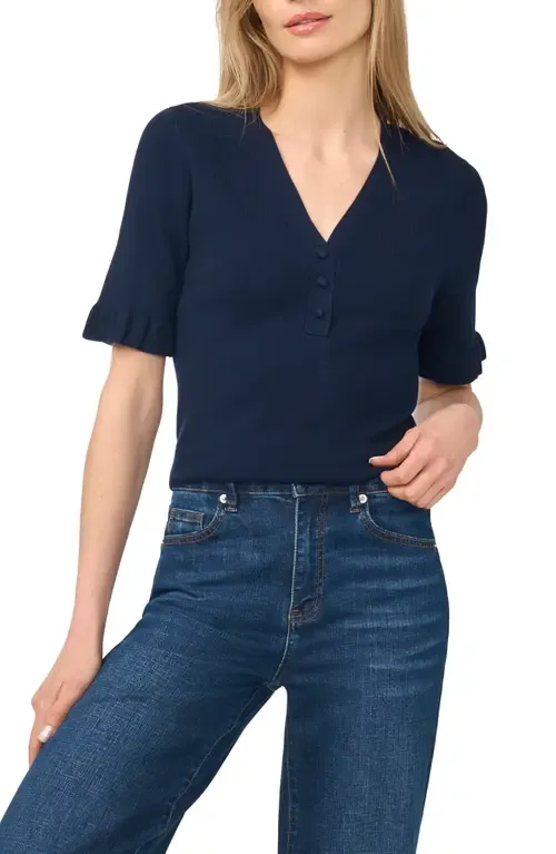 V-Neck Elbow Sleeve Sweater by CeCe