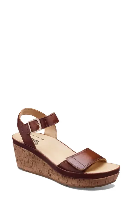 Portola Two-Strap Wedge Sandal in Cognac Leather