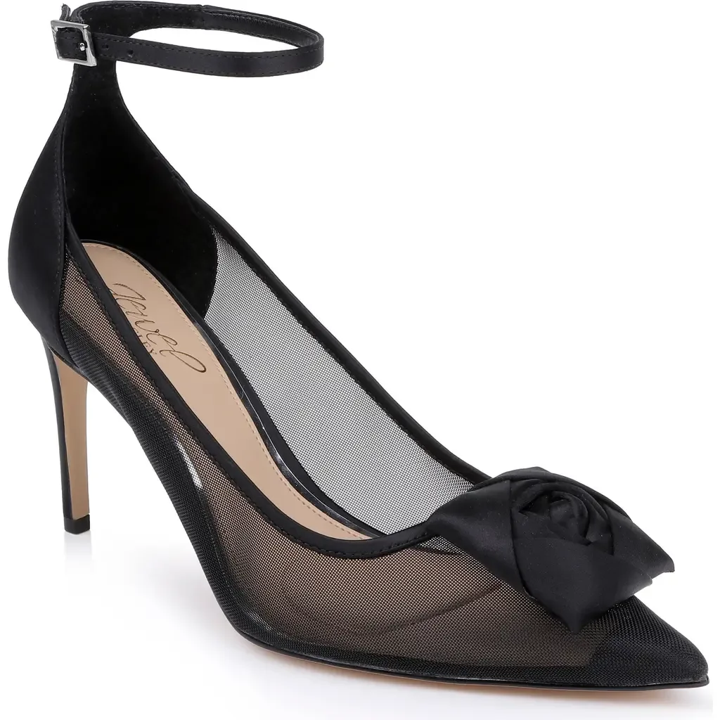 Beckett Ankle Strap Pump in Black Mesh by BADGLEY MISCHKA