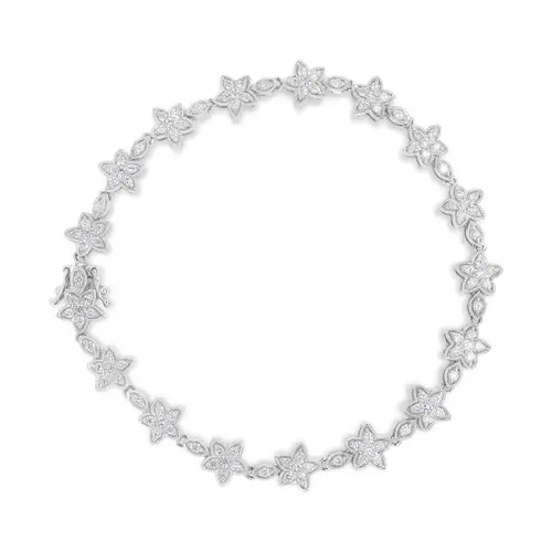 14K Gold 1 1/5 Cttw Round Diamond Floral Star-Shaped Link Bracelet by Haus of Brilliance