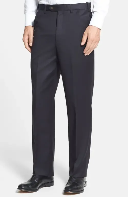 Self Sizer Waist Flat Front Classic Fit Wool Gabardine Trousers