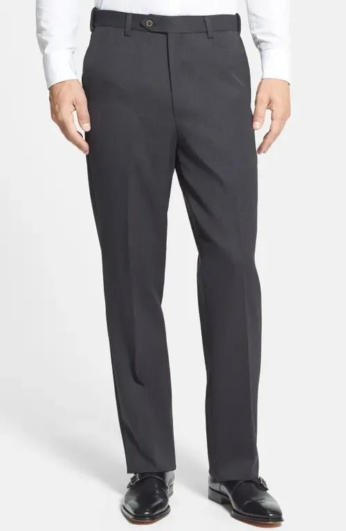 Self Sizer Waist Flat Front Classic Fit Wool Gabardine Trousers