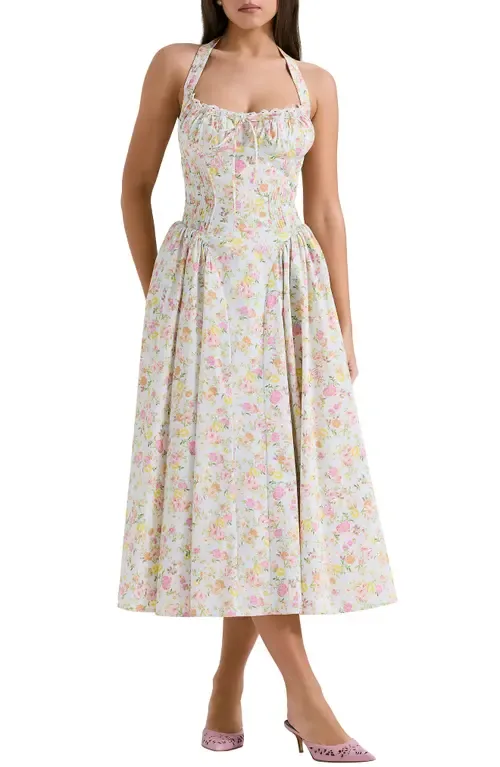 Adabella Floral Pleated Halter Sundress by HOUSE OF CB